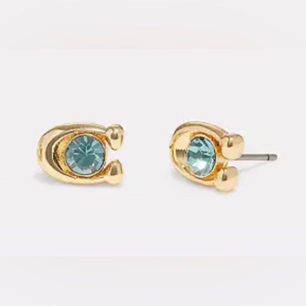 Lot of 2x EUC [Coach] Crystal Earrings, Lemon Charm Huggie & Signature Studs - Picture 3 of 12